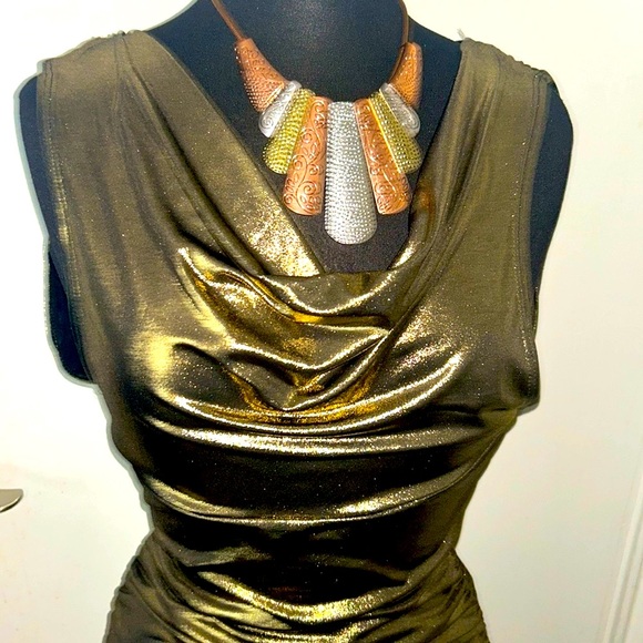 rae republic Dresses & Skirts - Rae Republic Metallic ruched Gold Sleeveless Dress with size S